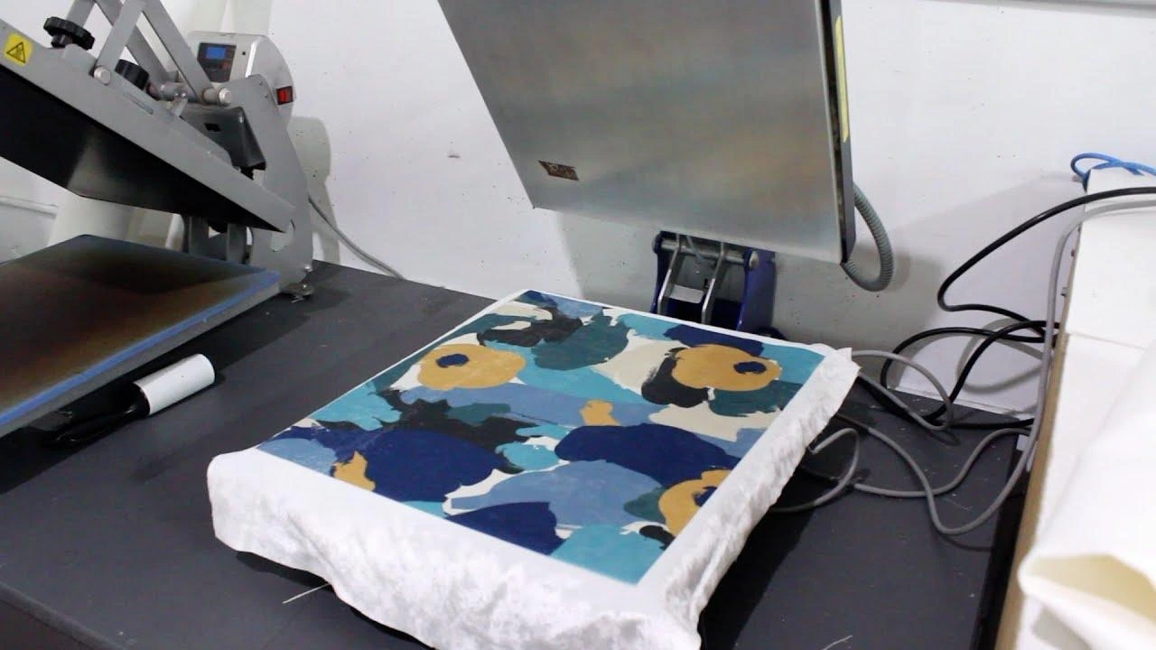 Jersey fabric coming off a sublimation heat press