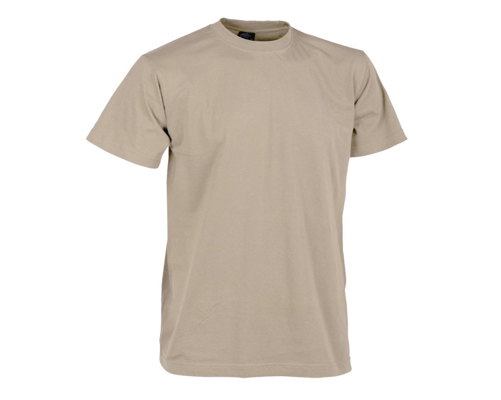 Retail store shelf stocked with folded t-shirts