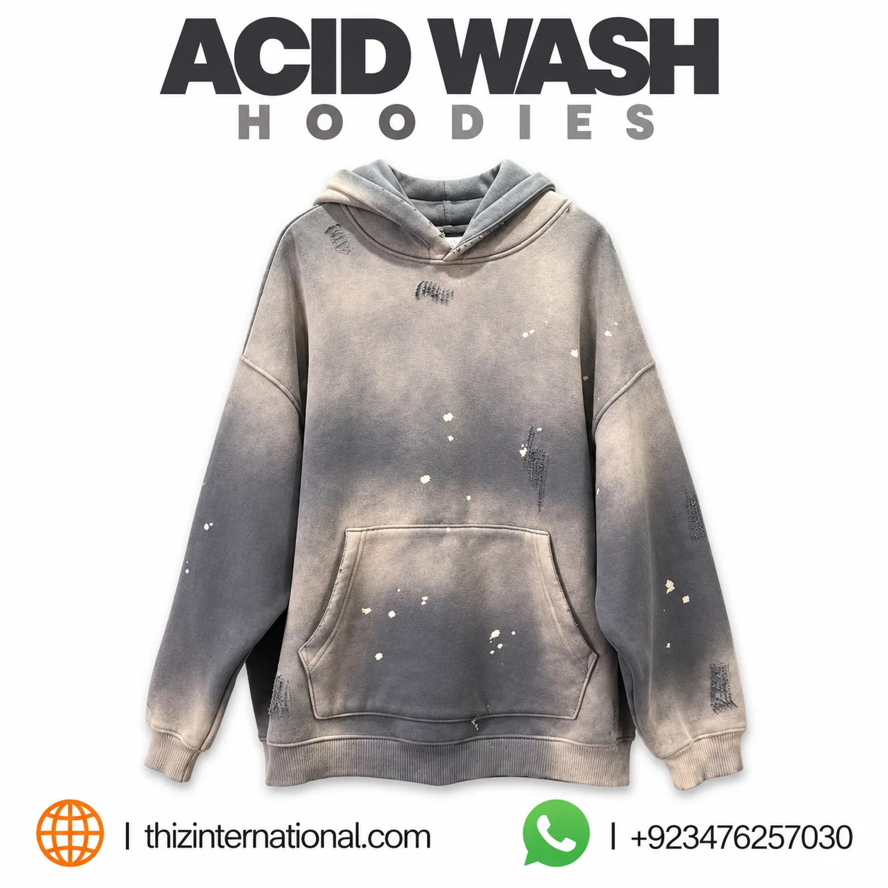36-Star Premium Acid Wash Hoodies | Powerful Custom Streetwear Sweatshirts Acid Wash Hoodies
