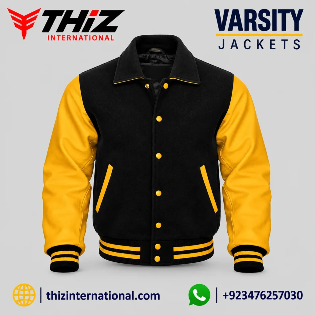 Black and gold varsity jacket design
