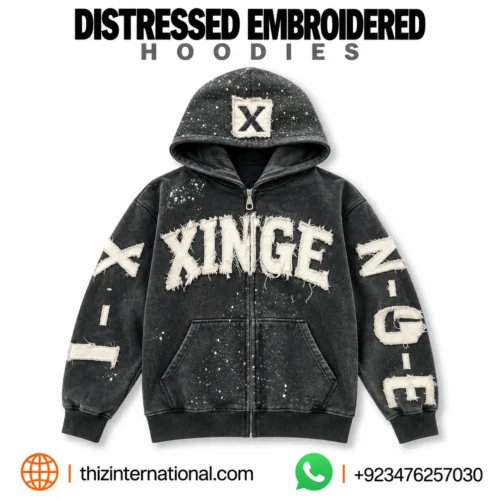 Vintage Distressed Embroidered Hoodie