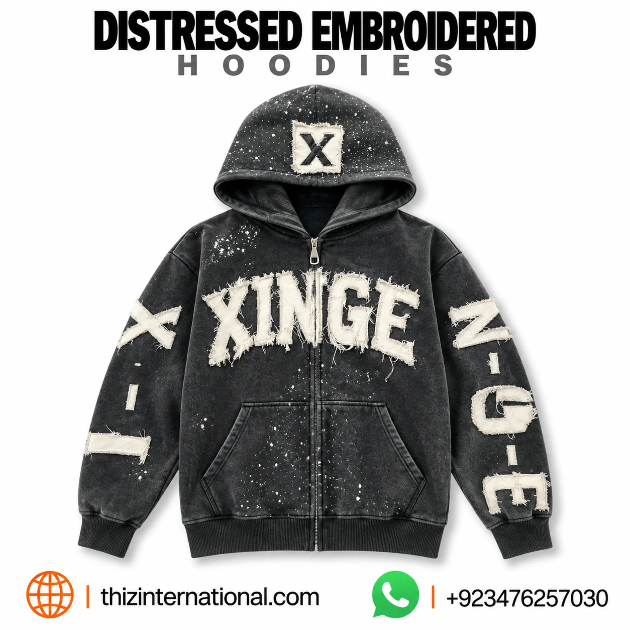 Vintage Distressed Embroidered Hoodie | Powerful Streetwear Sweatshirt Vintage Distressed Embroidered Hoodie