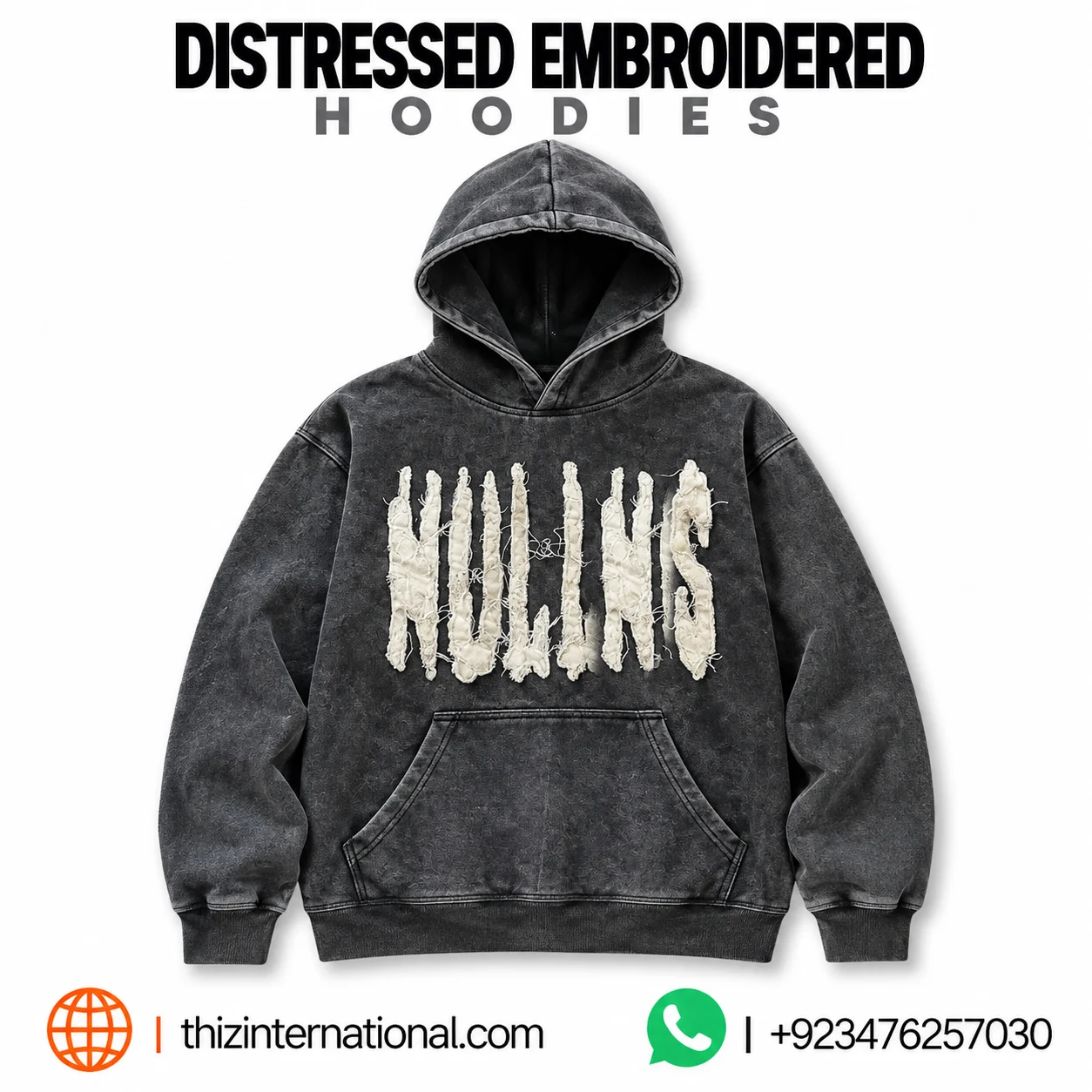 Distressed Embroidered Hoodie | Vintage Streetwear Sweatshirt Distressed Embroidered Hoodie