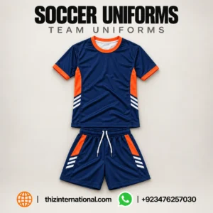 Custom Navy and Orange Soccer Uniforms