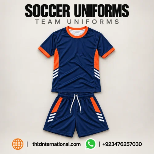 Custom Navy and Orange Soccer Uniforms