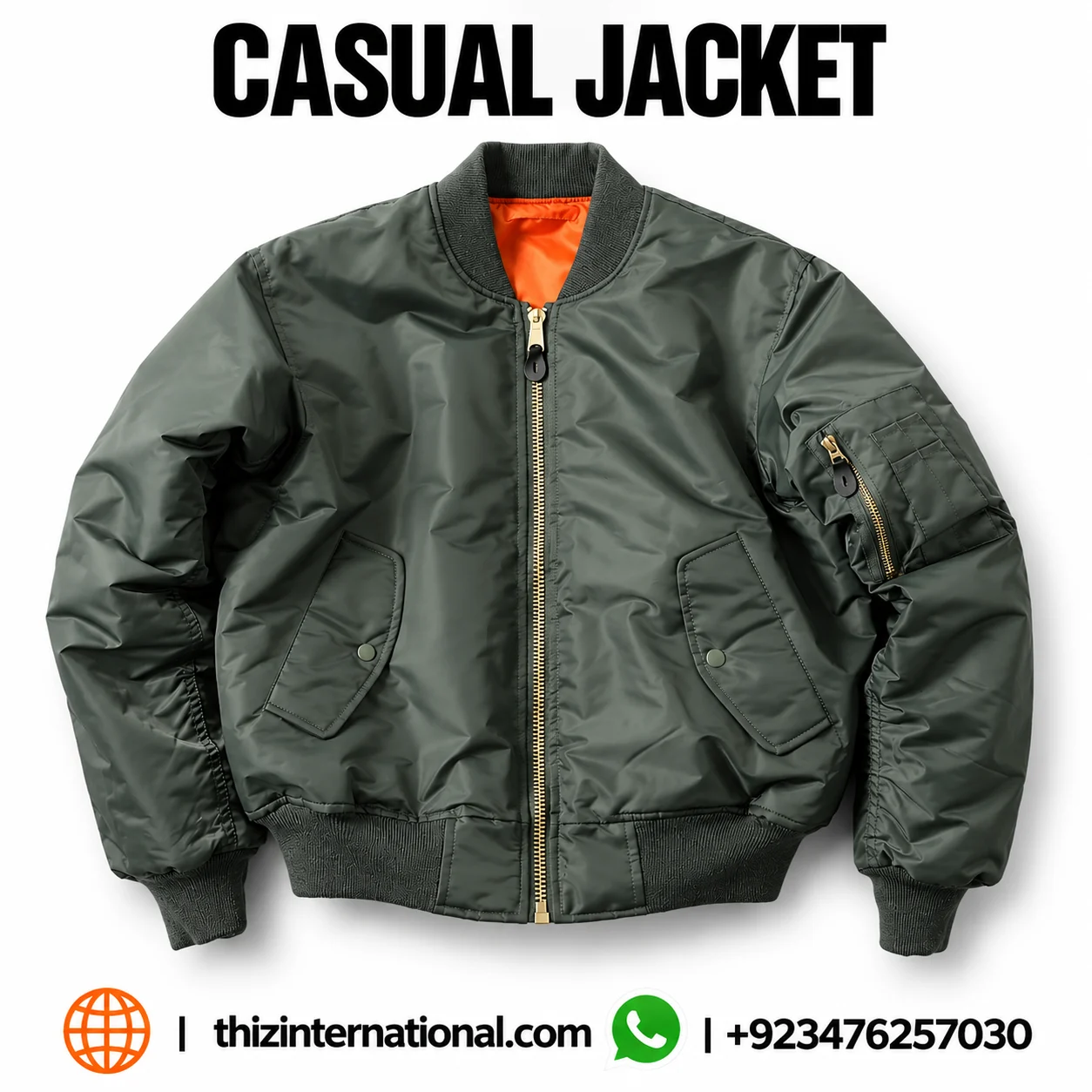 Olive Casual Bomber Jacket Advertisement Olive Bomber Jacket | Premium Casual Outerwear - Image 1