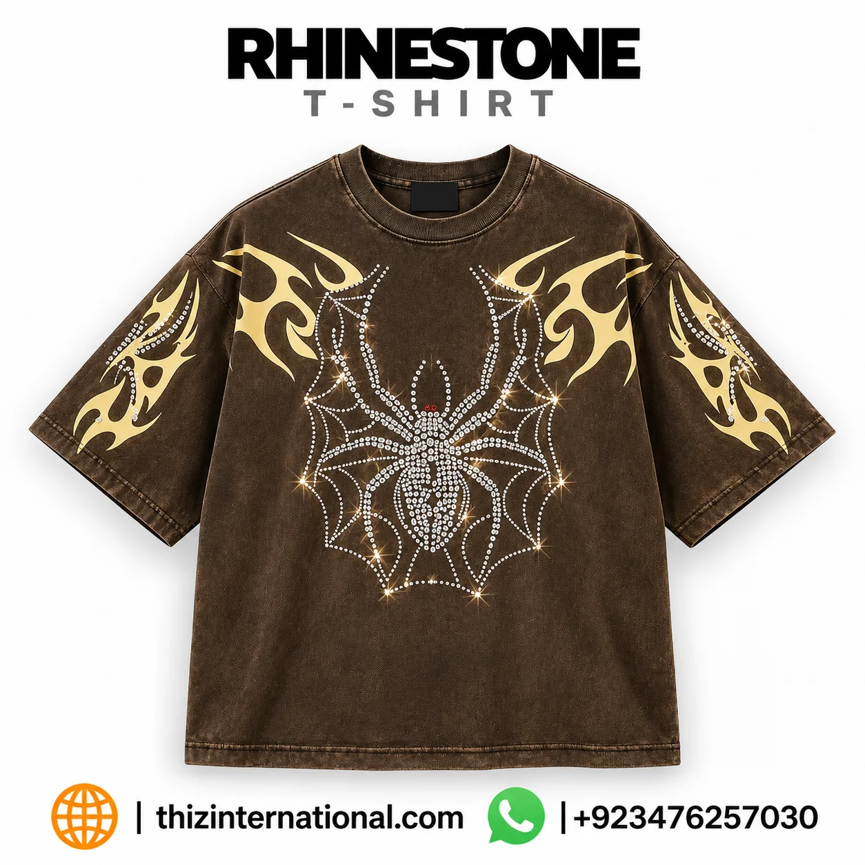 Rhinestone Spider Web T-Shirt | Distressed Washed Rhinestone Tee Rhinestone Spider Web T-Shirt