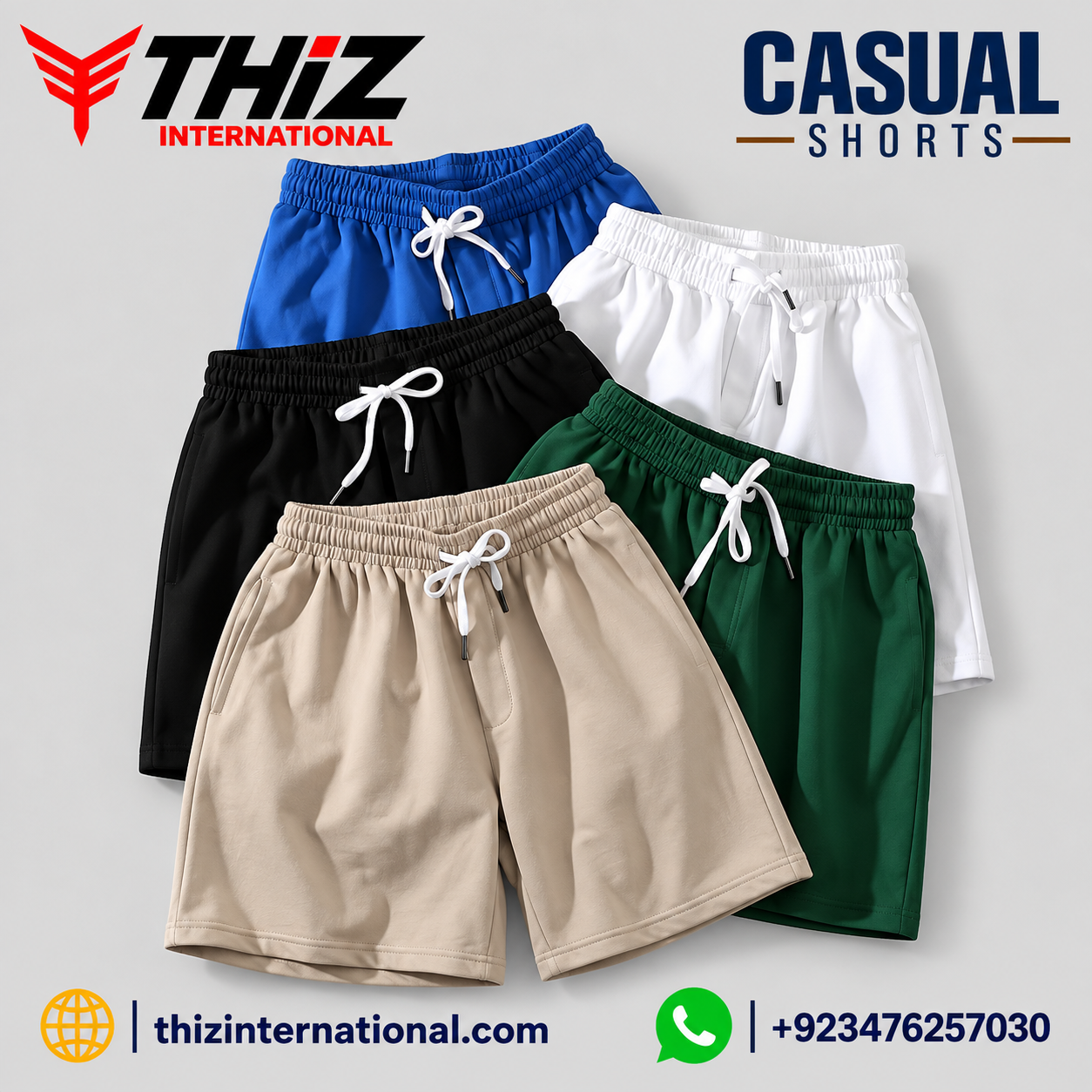 THiZ Casual Shorts Collection Solid Color Men’s Casual Shorts | Powerful Summer Everyday Wear - Image 1